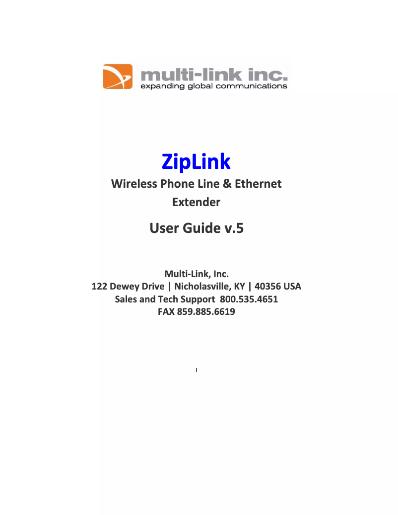First page image of the manual for ZipLink-2