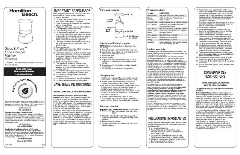 Page 1 of the manual User Manual Hamilton Beach 72861