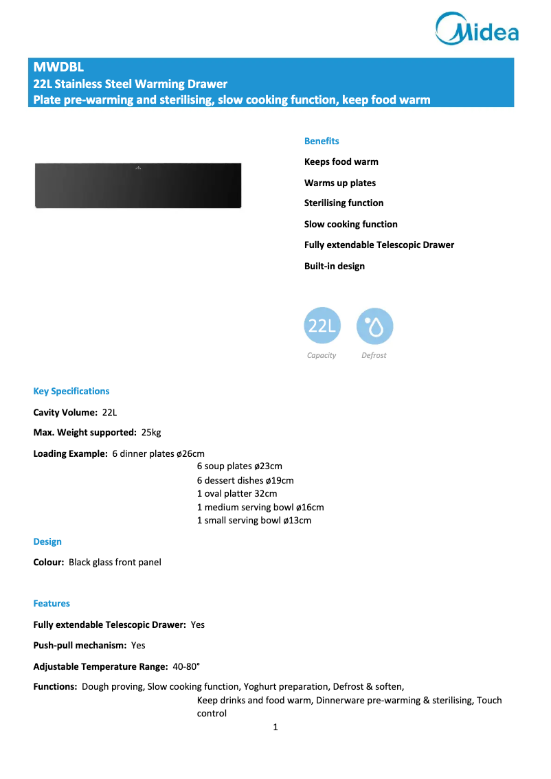 Page 1 of the manual Technical Sheet Midea MWDBL