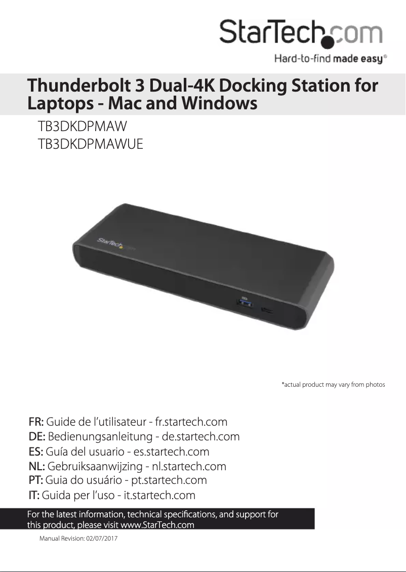 Page 1 of the manual User Manual StarTech.com TB3DKDPMAW