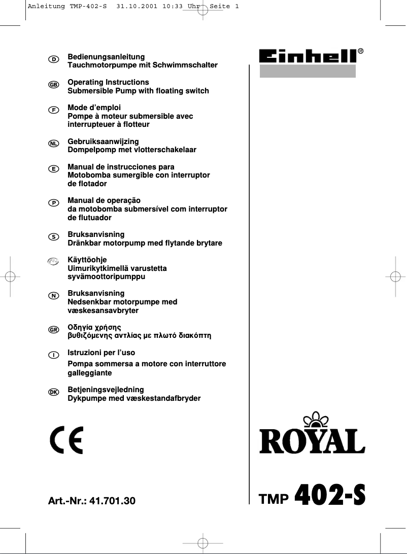 First page image of the manual for Royal TMP 402-S