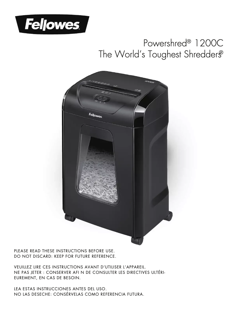 First page image of the manual for Powershred 1200C