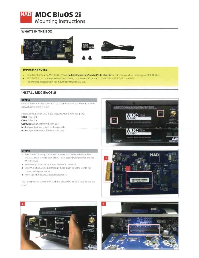 First page image of the manual for MDC BluOS 2i