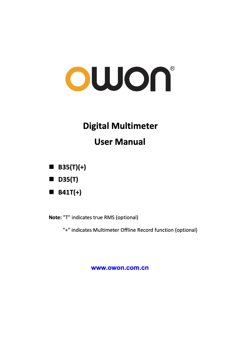Page 1 of the manual User Manual Owon B35