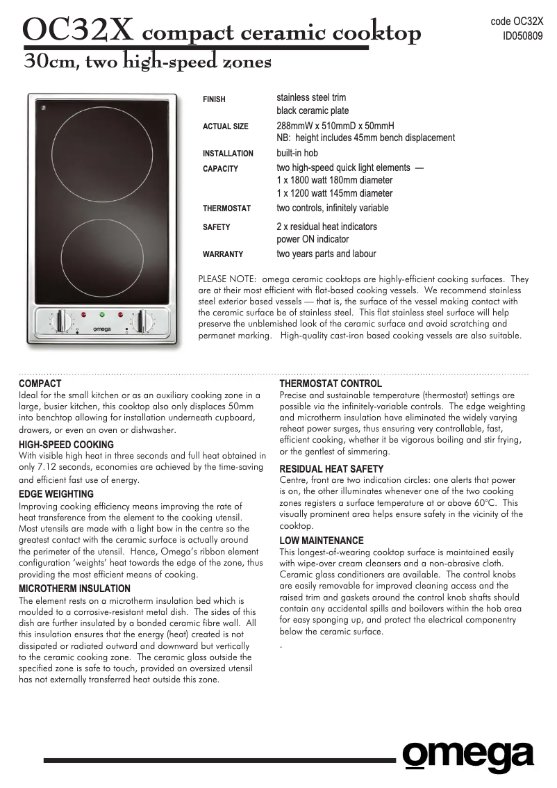 Page 1 of the manual Technical Sheet Omega OC32XA