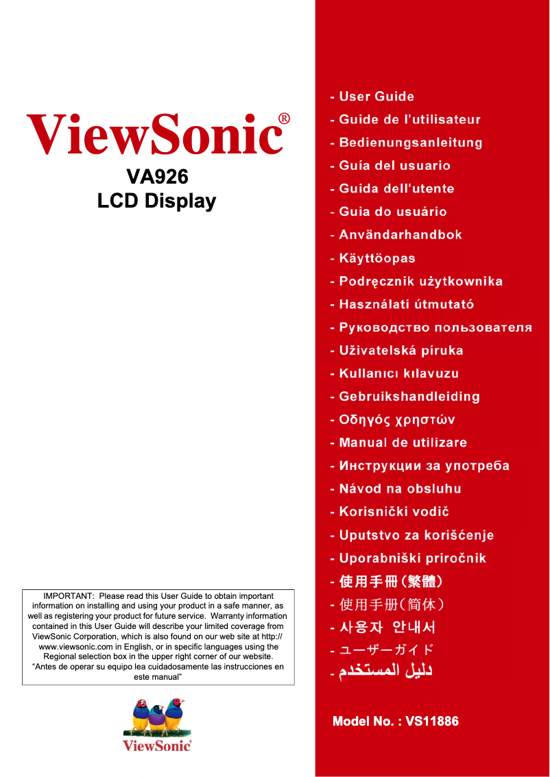 Page 1 de la notice Manuel utilisateur Viewsonic VA926g