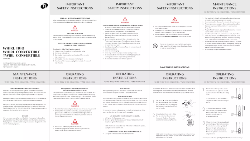 First page image of the manual for Whirl Convertible