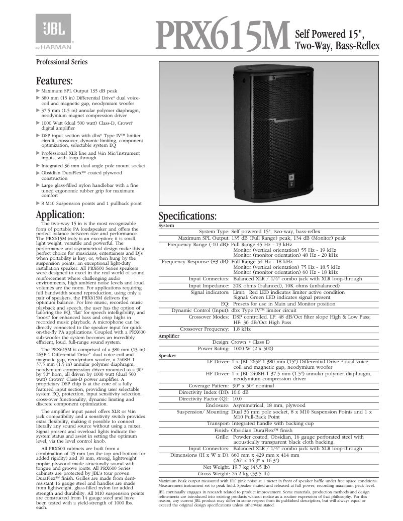 First page image of the manual for PRX615M