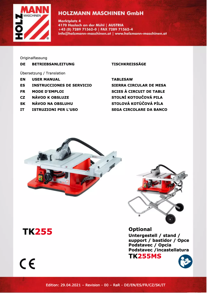 Page 1 of the manual User Manual Holzmann TK255MS
