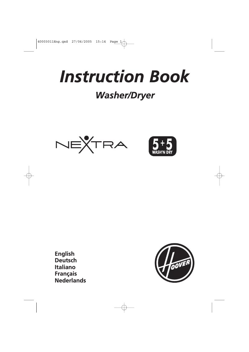 First page image of the manual for HNWF 6165-88S