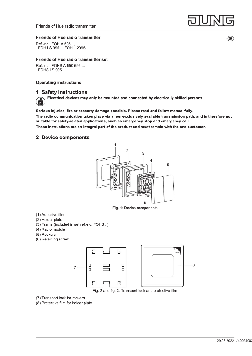 First page image of the manual for FOHAL2995-L