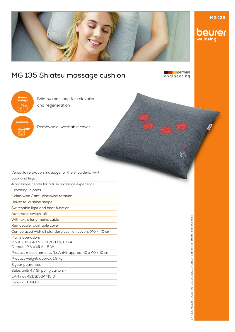 Page 1 of the manual Technical Sheet Beurer MG 135