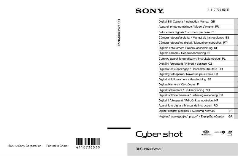 Page 1 of the manual User Manual Sony Cybershot DSC-W630