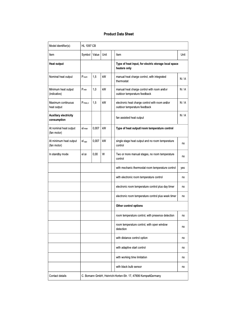 First page image of the manual for HL 1097 CB