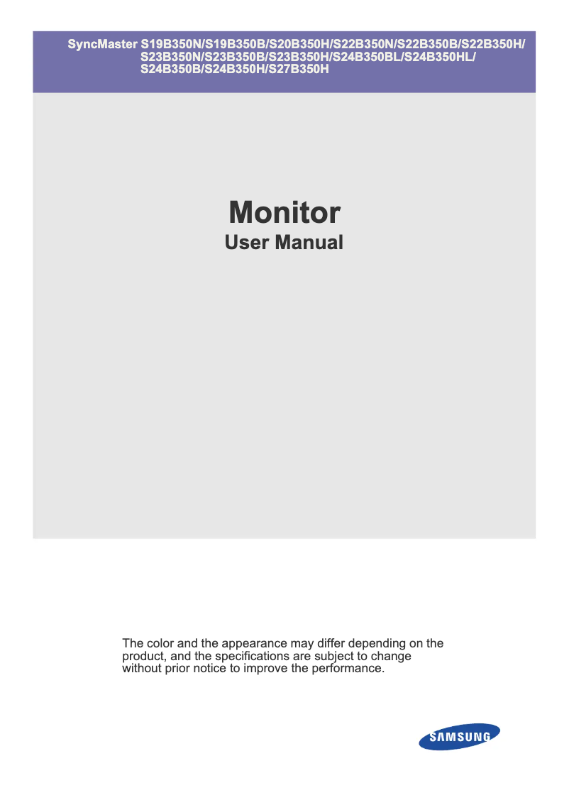 First page image of the manual for SyncMaster LS20B350HS