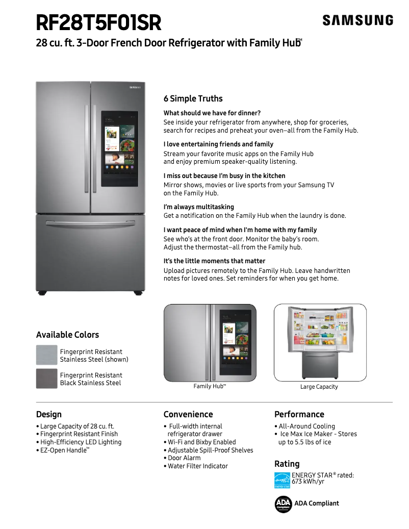 Page 1 of the manual Technical Sheet Samsung RF28T5F01SR