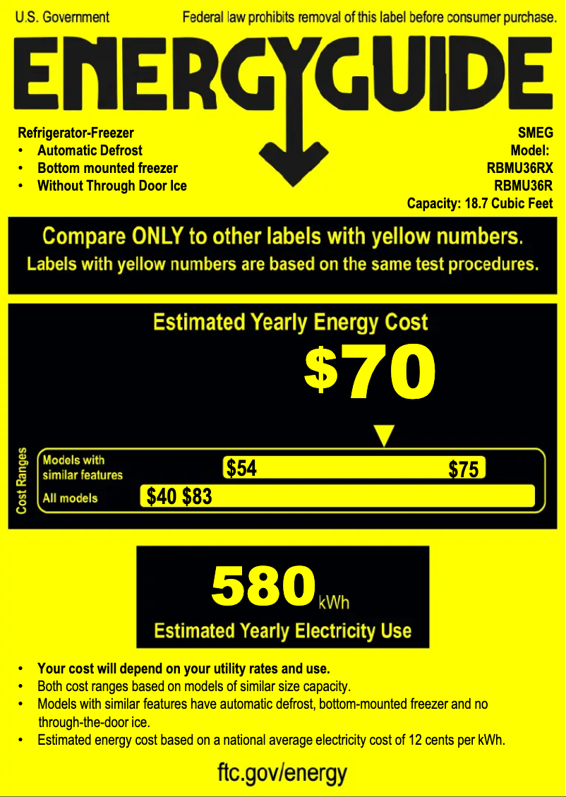 Page 1 of the manual Energy Label Smeg RBMU36RX