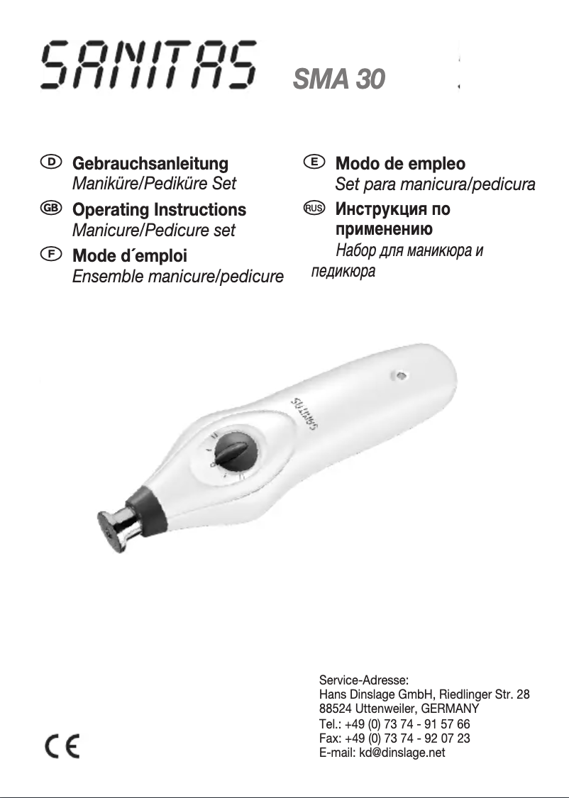 Page 1 of the manual User Manual Sanitas SMA 30