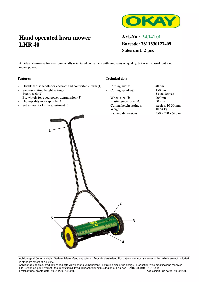 First page image of the manual for LHR 40