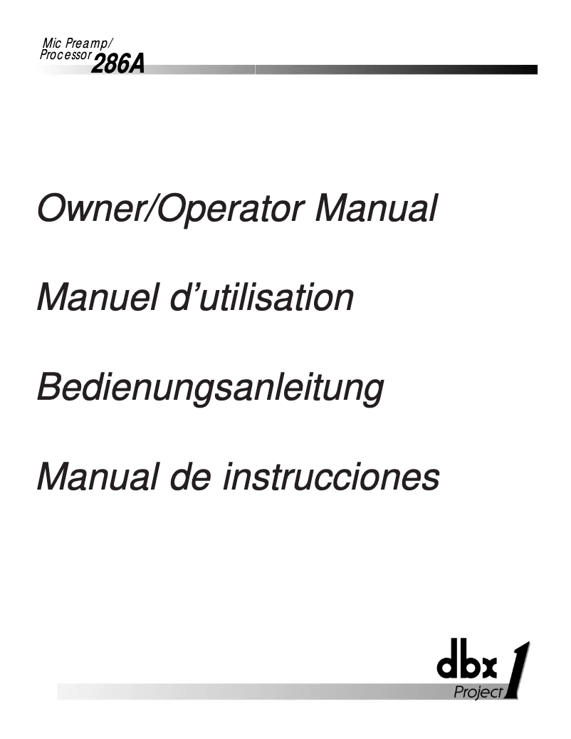 Page 1 of the manual User Manual DBX 286A Project 1