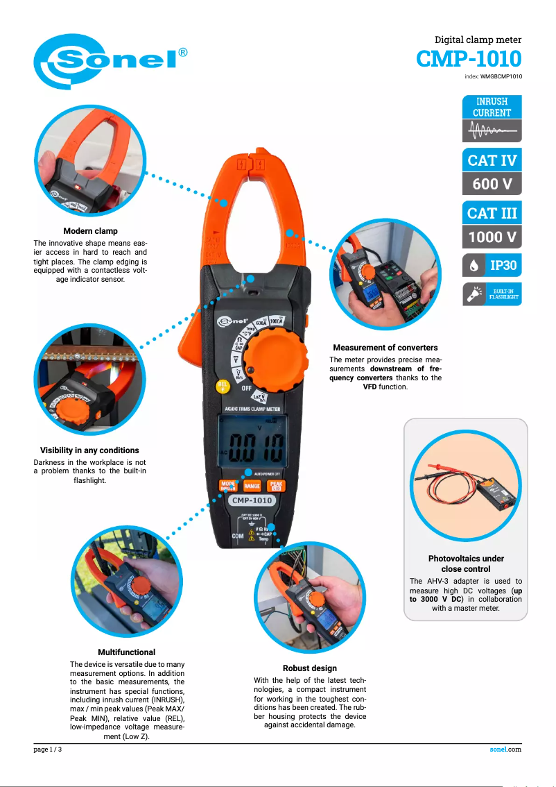 Page 1 of the manual Technical Sheet Sonel CMP-1010