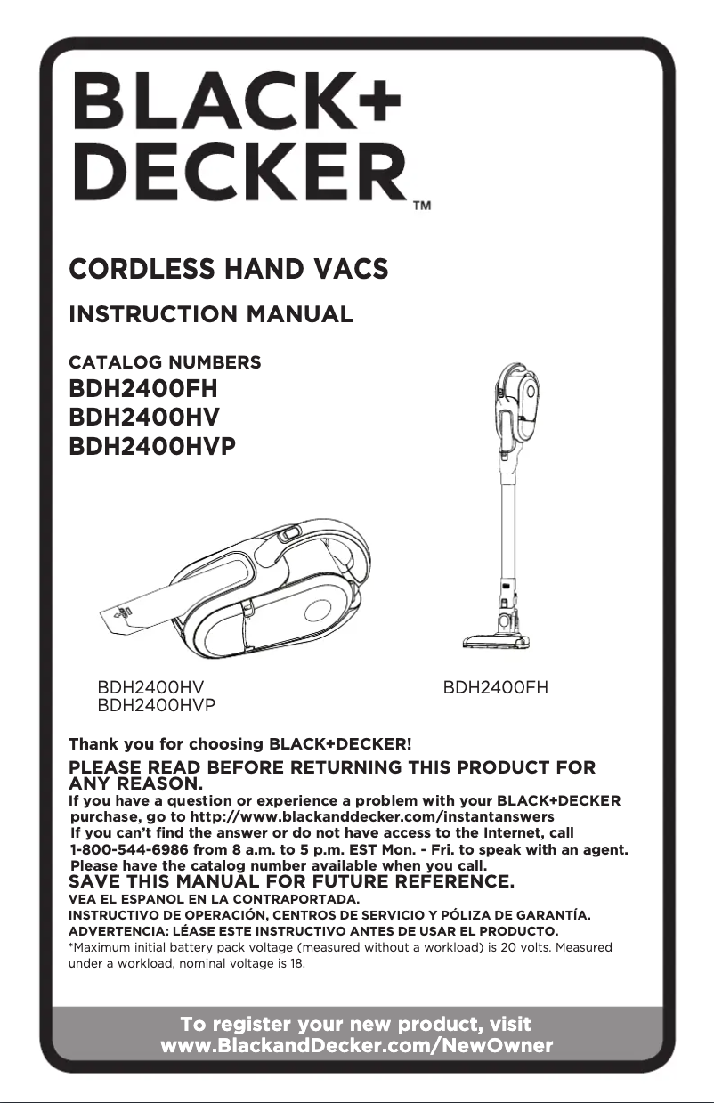 First page image of the manual for BDH2400HV
