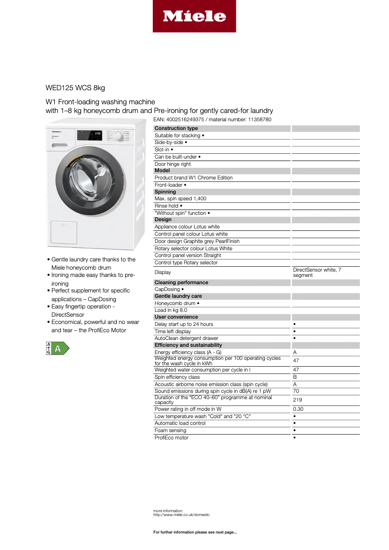 First page image of the manual for WED 125 WCS 8kg
