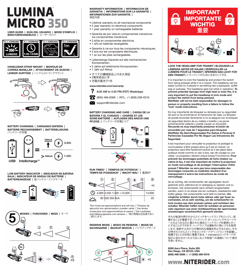 First page image of the manual for Lumina Micro 350
