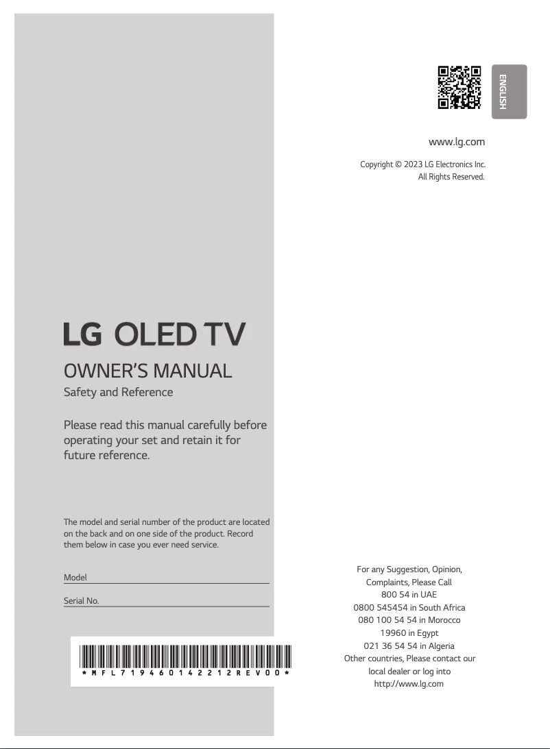 First page image of the manual for OLED55C36LA