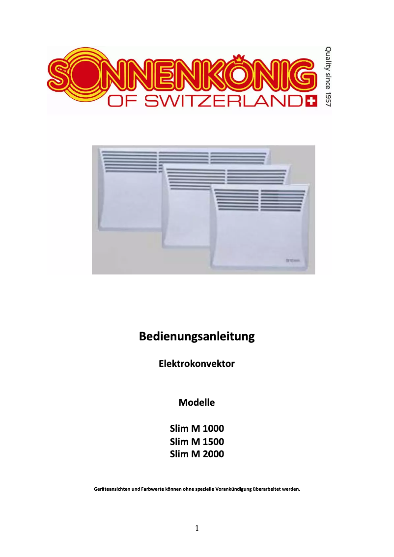 Page 1 of the manual User Manual Sonnenkönig Slim M 1500