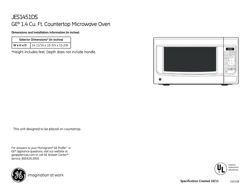 First page image of the manual for JES1451DSBB