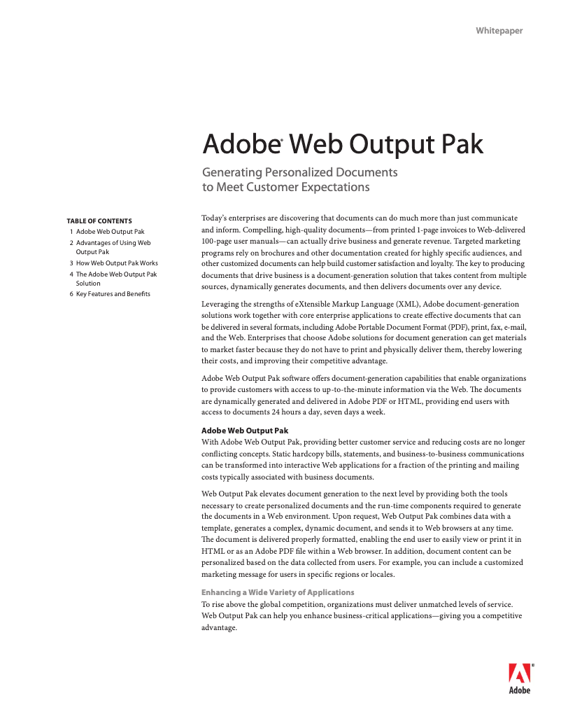 Page 1 of the manual User Manual Adobe Web Output Pak 2.0.7