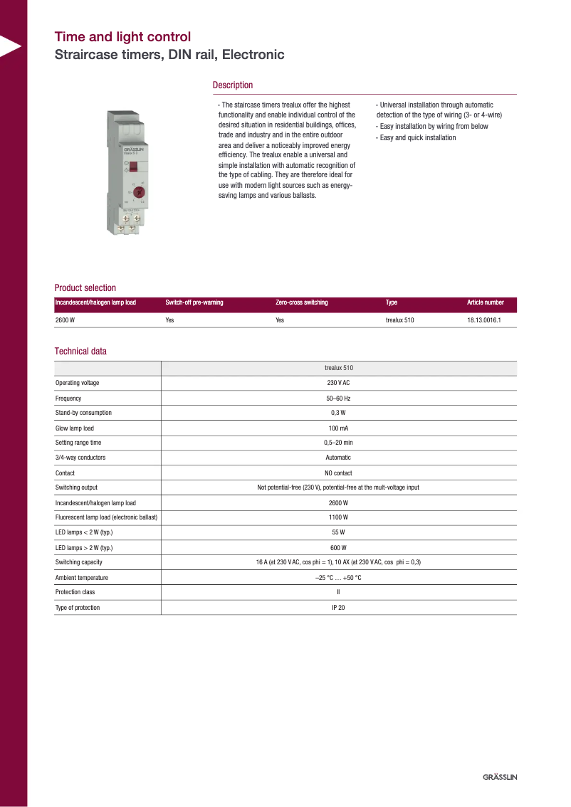 Page 1 of the manual Technical Sheet Grässlin trealux 510