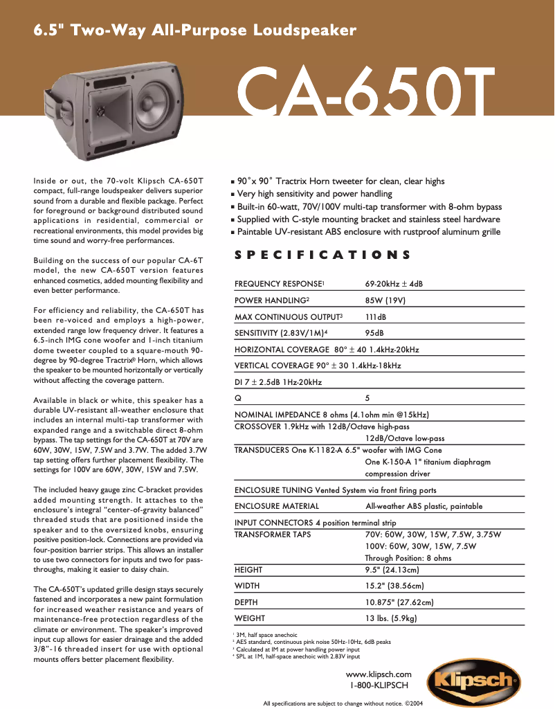 First page image of the manual for CA-650T