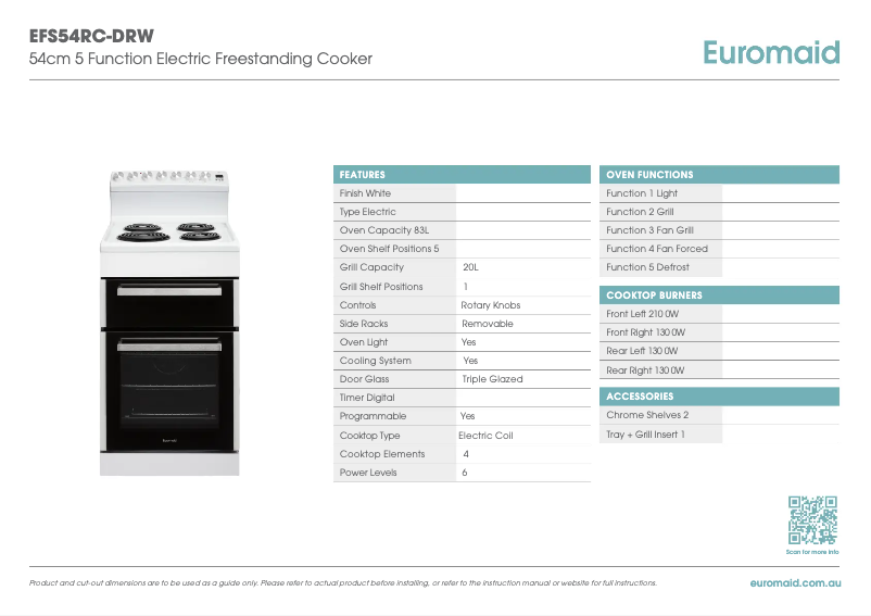 Page 1 of the manual Technical Sheet Euromaid EFS54RC-DRW