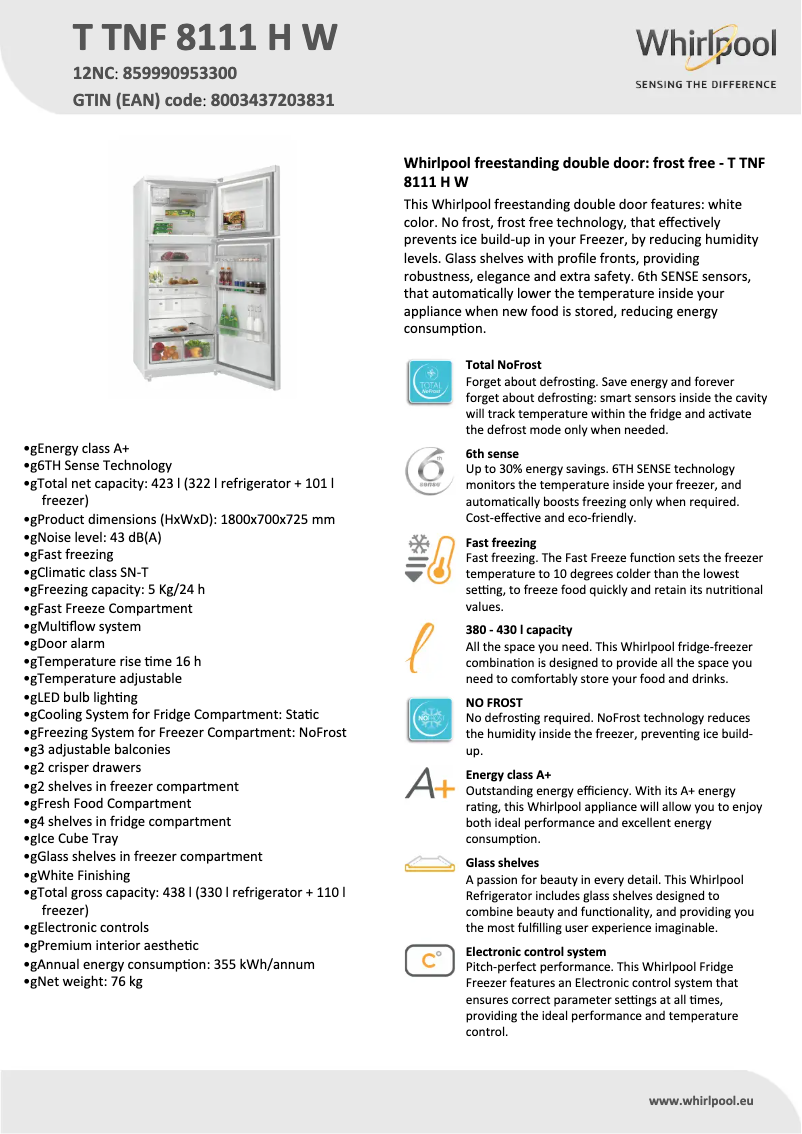 First page image of the manual for T TNF 8111 H W