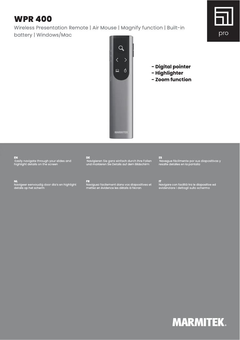 First page image of the manual for WPR 400