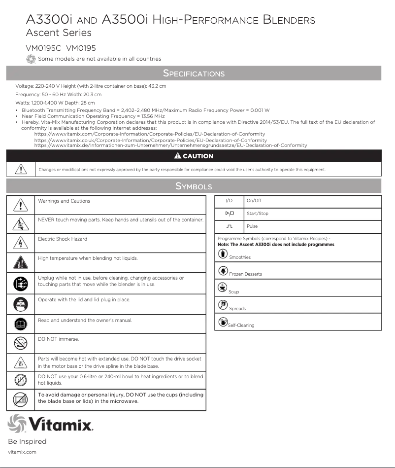 Page 1 of the manual User Manual Vitamix Ascent A3500