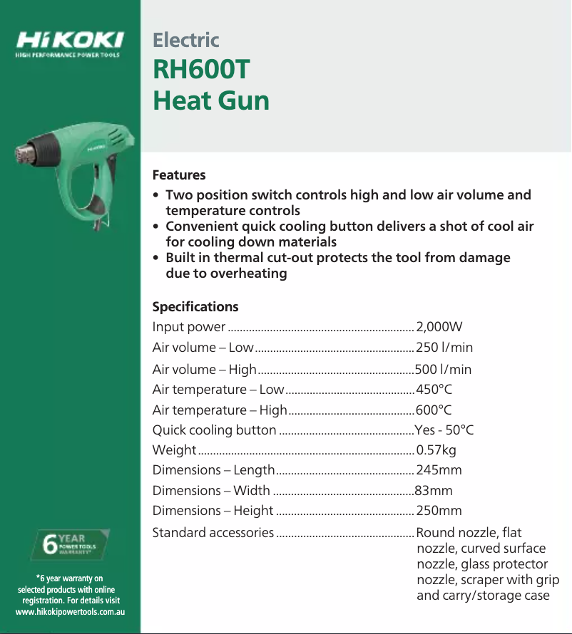 Page 1 of the manual Technical Sheet HiKOKI RH600T