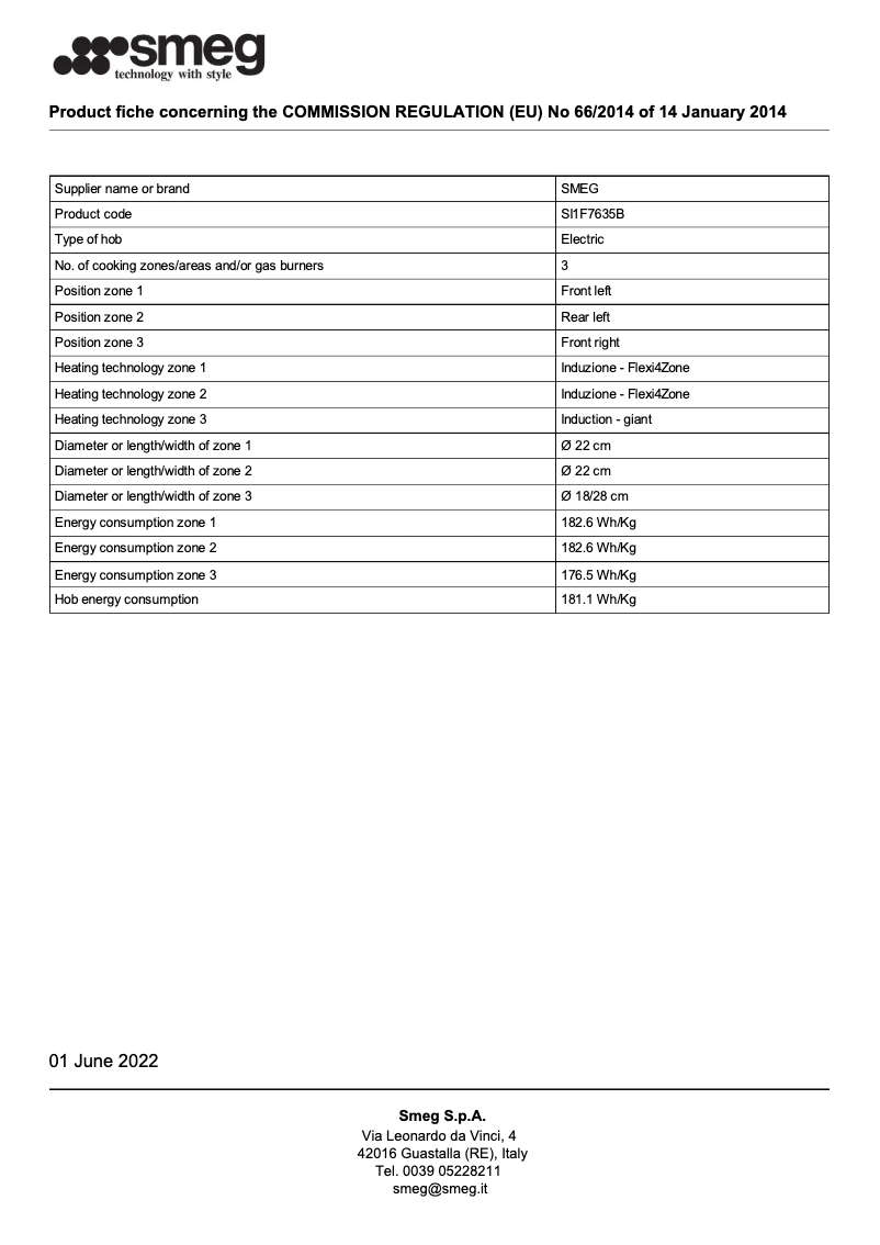 Page 1 of the manual Brochure Smeg SI1F7635B