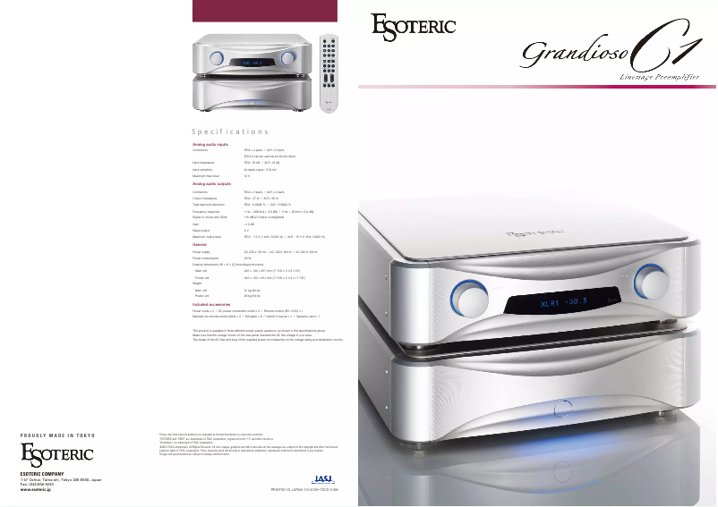 First page image of the manual for Grandioso C1