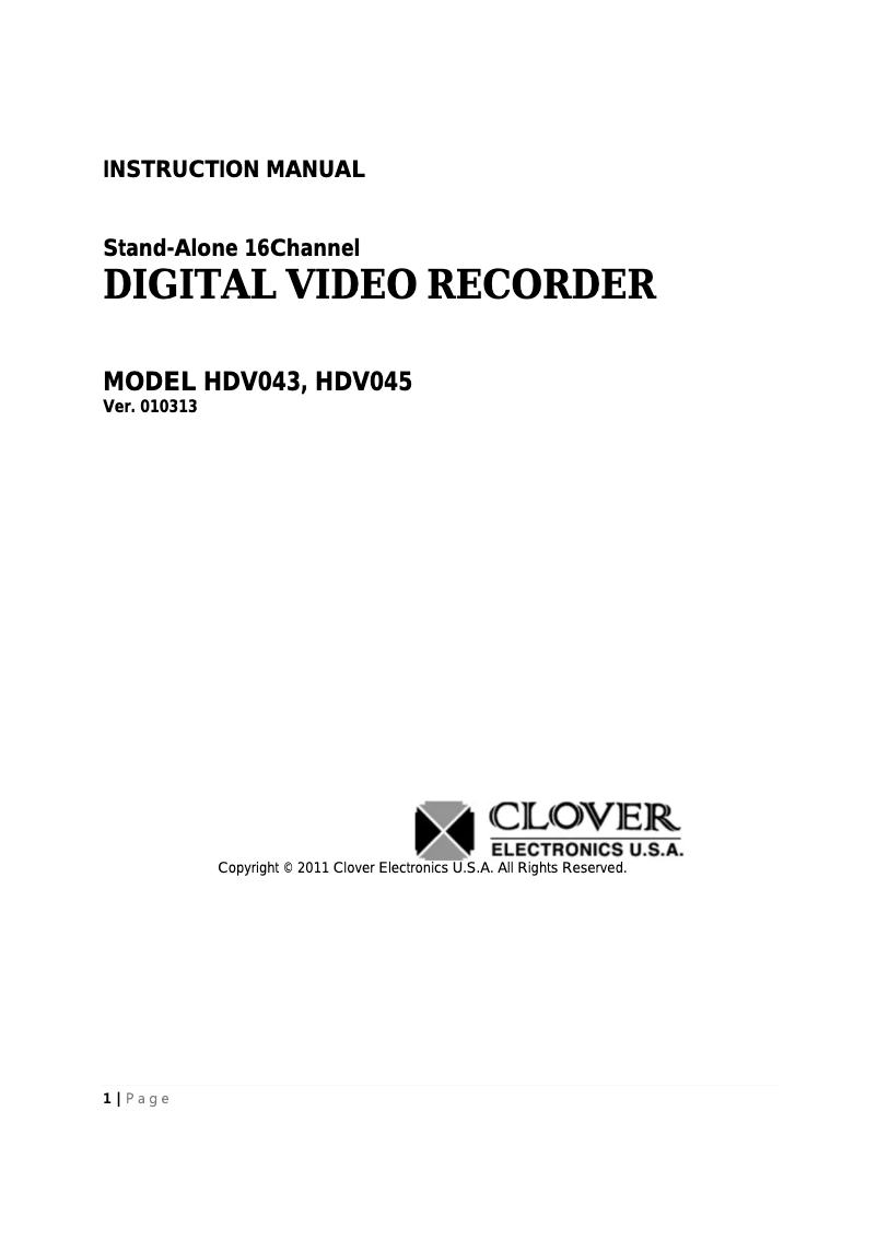 Page 1 of the manual User Manual Clover Electronics HDV043