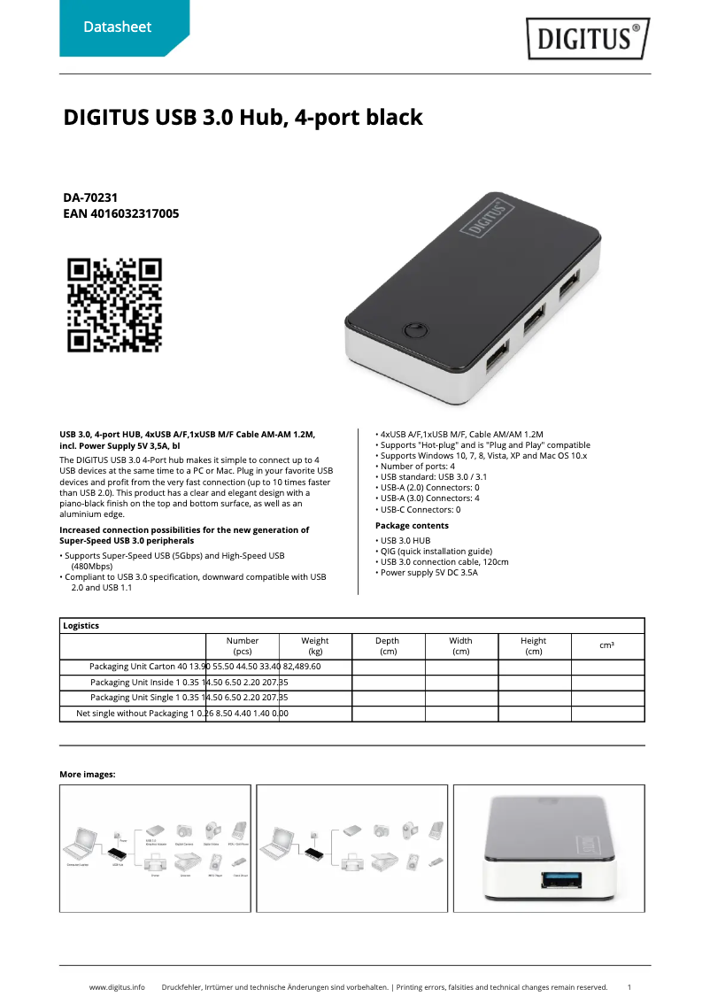 Page 1 of the manual Technical Sheet Digitus DA-70231