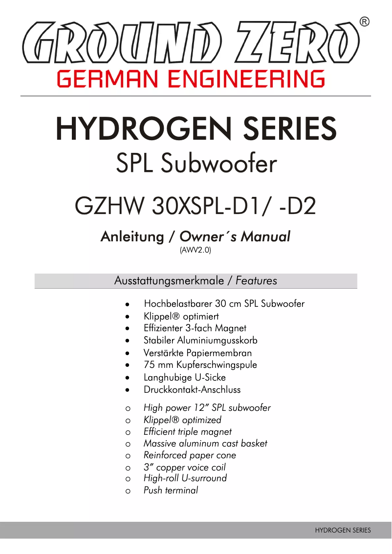 First page image of the manual for GZHW 30XSPL-D1