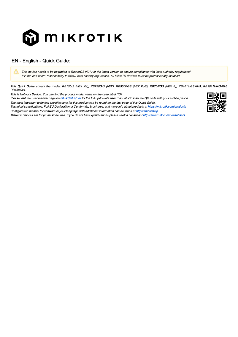 Page 1 of the manual User Manual Mikrotik hEX S