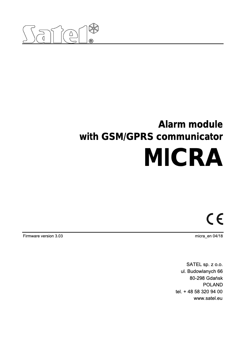 First page image of the manual for MICRA