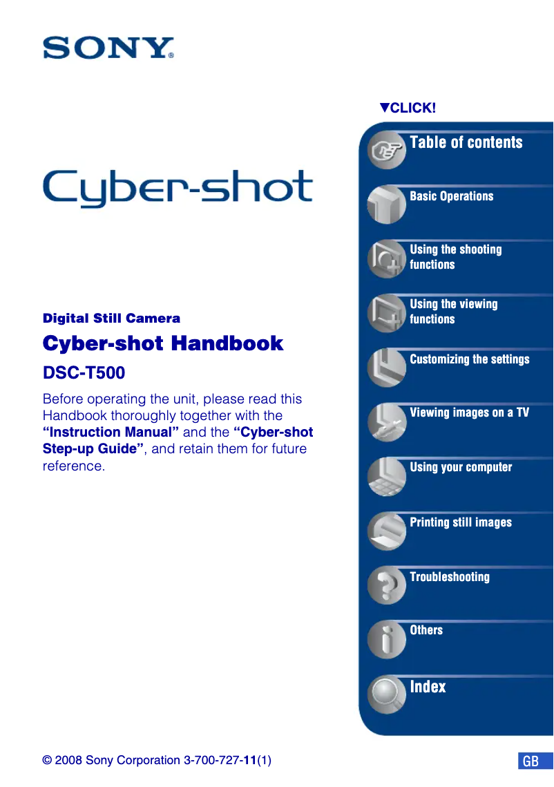 Page 1 of the manual User Manual Sony Cybershot DSC-T500