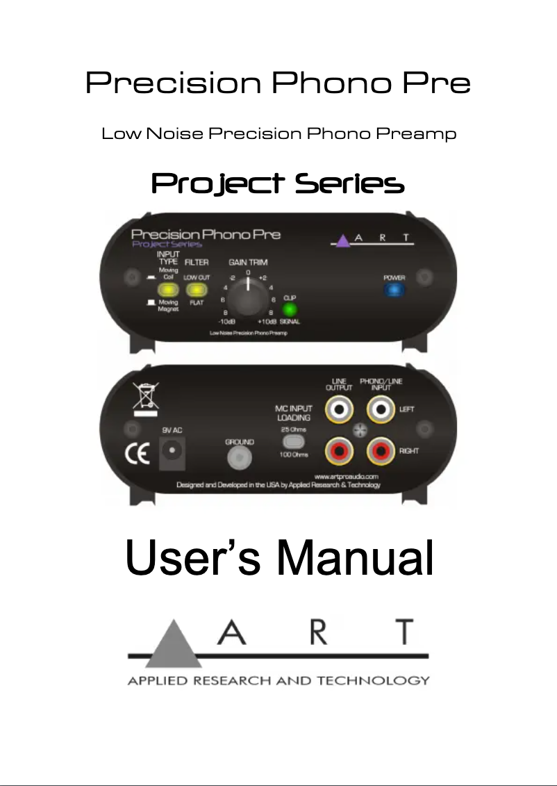 Page 1 of the manual User Manual ART Precision Phono Pre