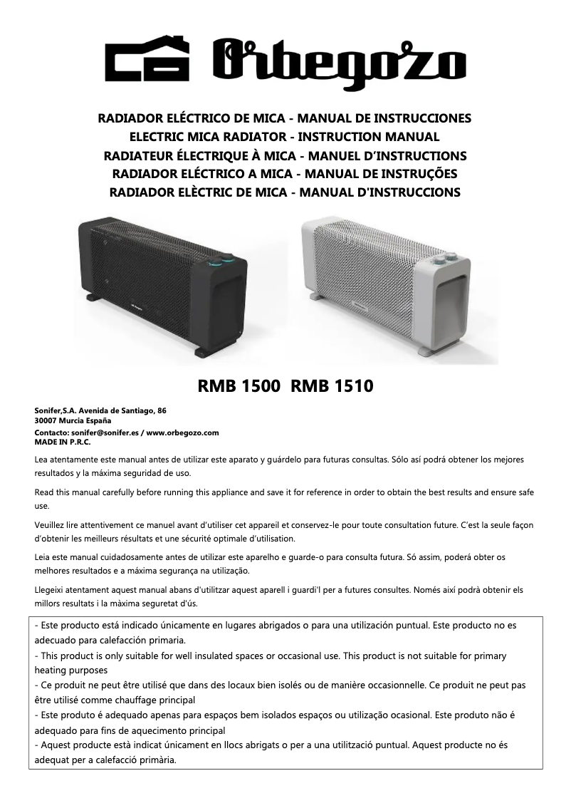 Page 1 of the manual User Manual Orbegozo RMB 1500