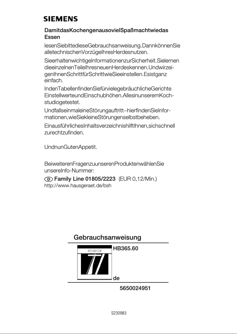 Page 1 of the manual User Manual Siemens HB365560